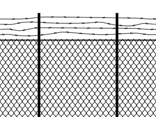 Prison fence. Seamless pattern metal fence wire military wall linkage barbed border security perimeter grid vector black texture - obrazy, fototapety, plakaty