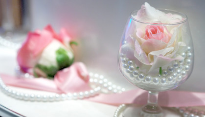 Love rose accessories white soft background.