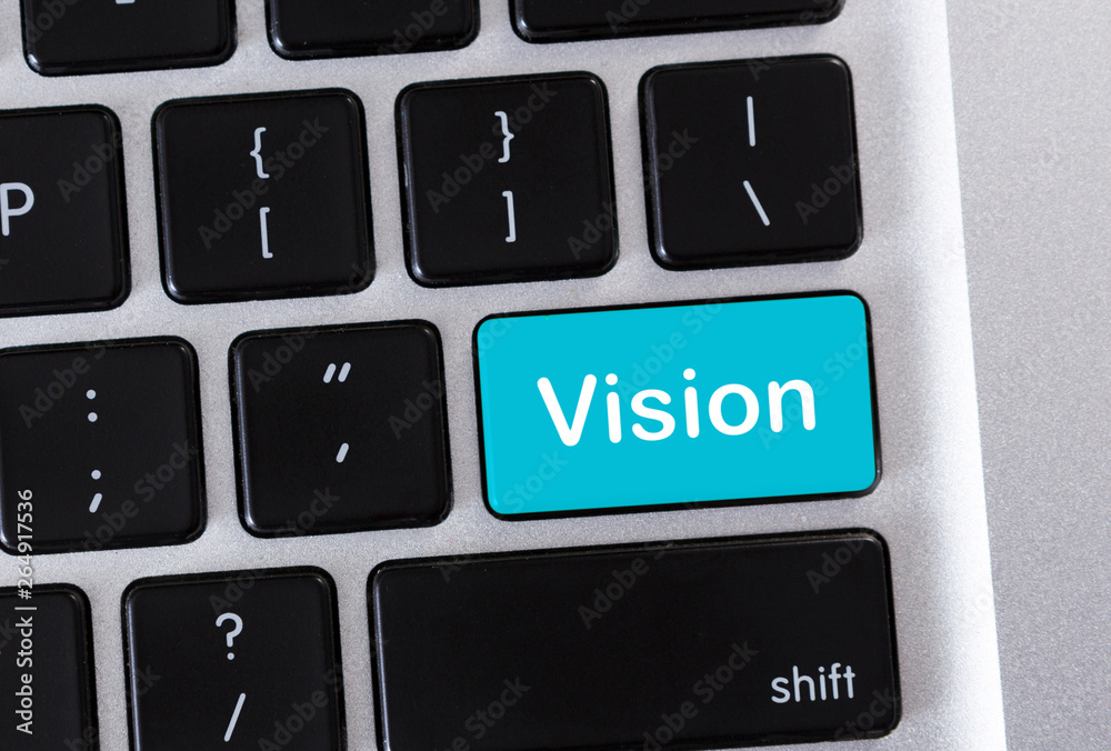 Poster Laptop keypad with text Vision on blue button