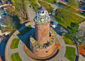 Aerial view on Kolobrzeg city, area of Lighthouse at Baltic Sea shore