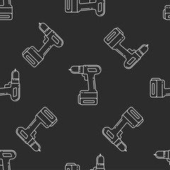 Screwdriver isolated seamless pattern on dark gray almost black background. llustration on the theme of apartment renovation and tools for repair.