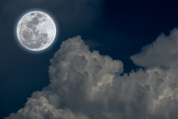 Naklejka na ściany i meble Full moon with white cloud and little stars at night.