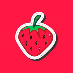 Strawberry sticker hand draw colored in flat style