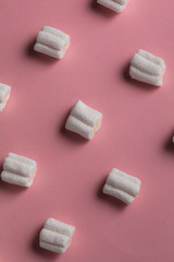 row of sugar confectionery, top view photo. Confectionery concept, chewing, bubble gum