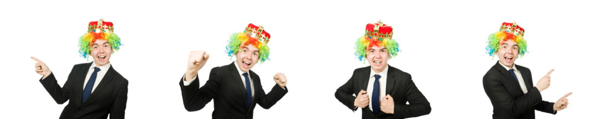 Funny clown businessman isolated on white