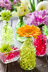 Decorating with water hydro bubbles and flowers
