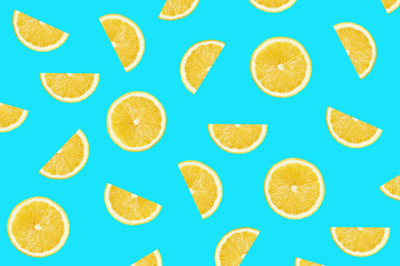 turquoise colorful pattern of lemon slices