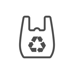 plastic bag with recycle arrows sign. say no to plastic bag. stop plastic pollution to save environment and ecology of earth. stop using plastic bags outline vector icon isolated on white background.