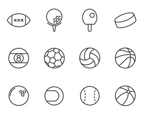 sport balls outline vector icons set isolated on white background. sport recreation concept. sport balls outline flat icons for web and ui design.