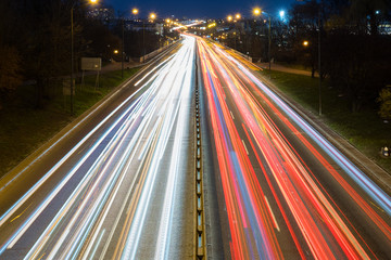 Fototapeta na wymiar Speed lines from car traffic on the expressway in Warsaw