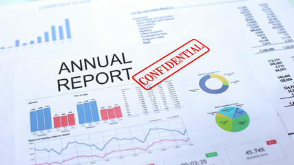 Annual report confidential, seal stamped on official document, business project