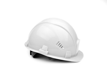 White construction helmet on a light background. The concept of architecture, construction, engineering, design. Copy space.