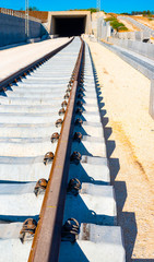 Underpass and tunnel for the construction of a new railway line. Detail of sewage and metal lattice ducts for the electrification of the railway line.