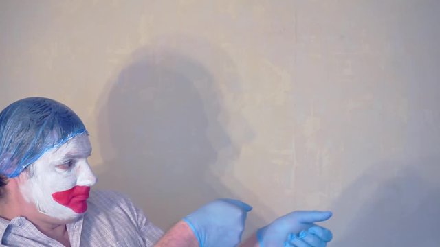  excerpt from a short story about a funny actor mime.actor performs with rubber gloves.pantomime