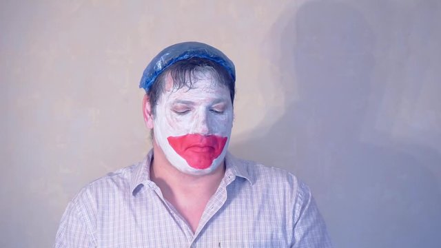 excerpt from the short speech of the funny actor men mime.actor performs with a stack of hundred dollar bills.pantomime.