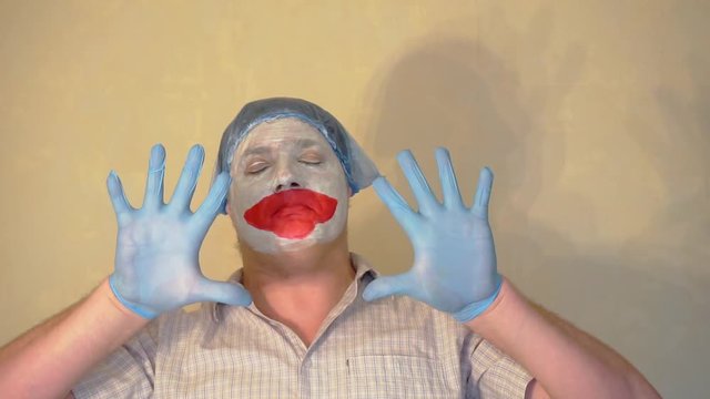  excerpt from a short story about a funny actor mime.actor performs with rubber gloves.pantomime