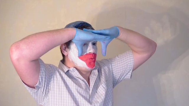 excerpt from a short story about a funny actor mime.actor performs with rubber gloves.pantomime