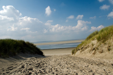 sand way to the North sea beach and beautiful sky, north sea, island langeoog