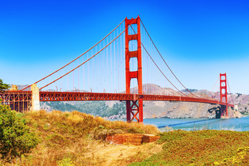 Fototapeta na wymiar Panorama of the Gold Gate Bridge and the other side of the bay. San Francisco.