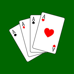 set four aces playing cards suits. winning poker hand Isolated on white background. vector illustration.