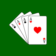 set four aces playing cards suits. winning poker hand Isolated on white background. vector illustration.