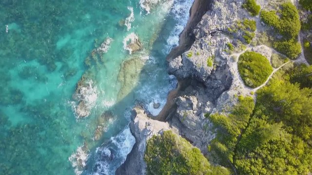 SOUTHAMPTON, BERMUDA - Astwood Cove, Warwick Long Bay and Horseshoe Bay are beaches with turquoise water and pink sand located on the Southeast of Bermuda. (aerial photography)
