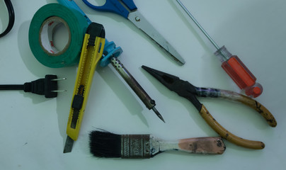 various tools on white background
