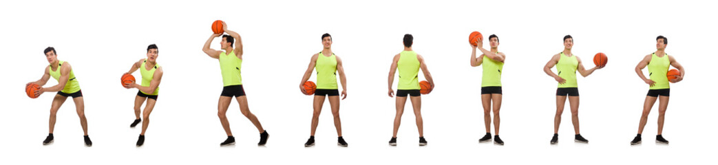 Young basketball player isolated on white