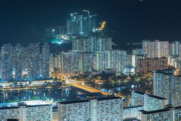 Fototapeta premium Aerial view of residential district of Hong Kong city at night