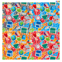 Seamless pattern background of school subjects with white stroke. Vector graphics