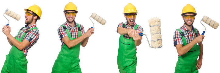 Male painter with helmet isolated on white 