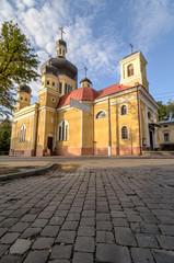 Church of Assumption of the Blessed Virgin Mary - famous landmark of  Chernivtsi, Ukraine. Travel vacation concept. Shot at sunny summer morning. Bukovina, Eastern Europe. 