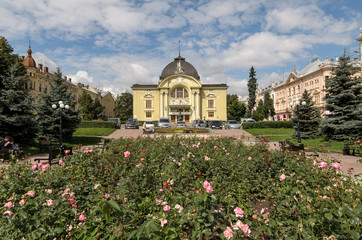 Drama and opera theatre in Chernivtsi, Ukraine. Famous landmark of Bukovina, Eastern Europe. Travel and vacation concept. Shot at sunny warm summer day.