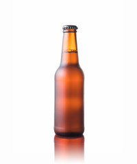 Cold beer bottle isolated on white background