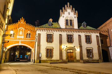 Fototapeta na wymiar Czartoryski Museum in old town of Krakow at night, Poland