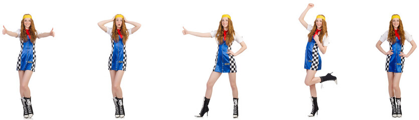 Beautiful woman in checkered dress 