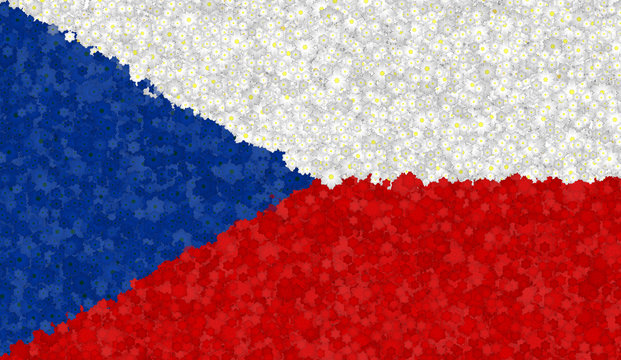 Graphic illustration of a Czech flag with a flower pattern