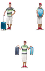 Young man with suitcase isolated on white 