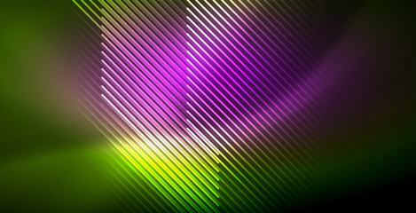 Neon glowing wave, magic energy and light motion background