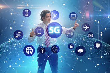 5g internet concept with businessman pressing buttons