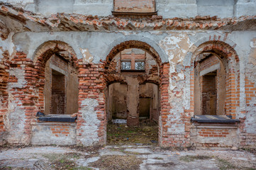 Close-up of an abandoned Alanciu manor ruins. Lithuania.