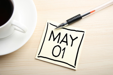 May 1 Labor Day Concept On Sticky Note