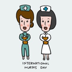International nurses day cute cartoon doodle vector illustration