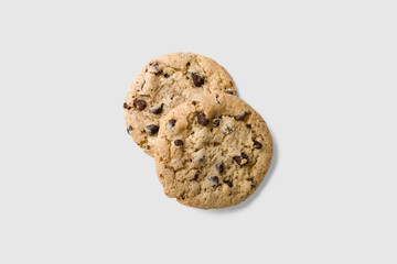 Classic american chocolate chip cookie isolated on white background - High resolution.