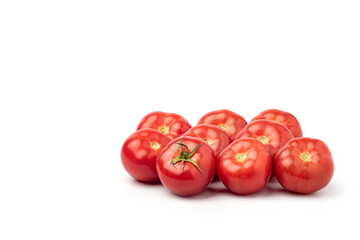 Still life, juicy, red, ripe tomatoes,on a white background