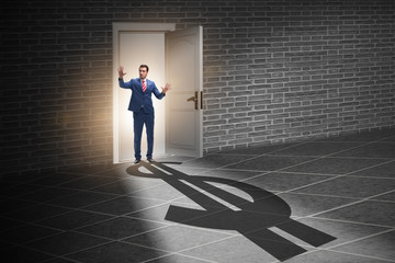 Businessman casting shadow in dollar shape