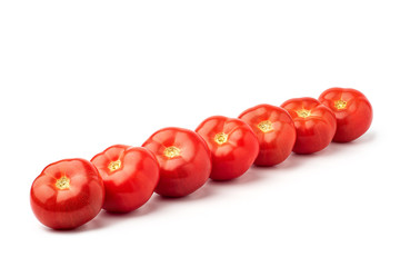 Still life, juicy, red, ripe tomatoes,on a white background