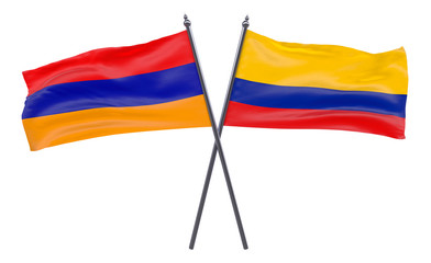 Armenia and Colombia, two crossed flags isolated on white background. 3d image