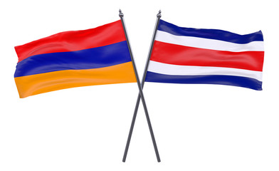 Armenia and Costa Rica, two crossed flags isolated on white background. 3d image