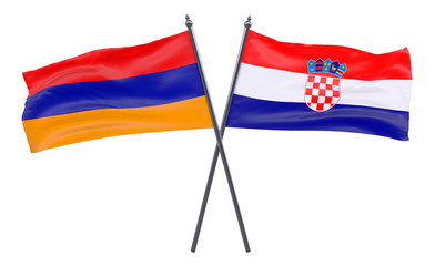 Armenia and Croatia, two crossed flags isolated on white background. 3d image